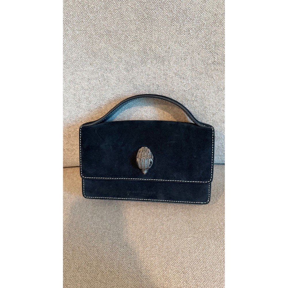 Kurt Geiger London The Bond Navy Suede Leather Eagle Head Clutch Bag Top Handle